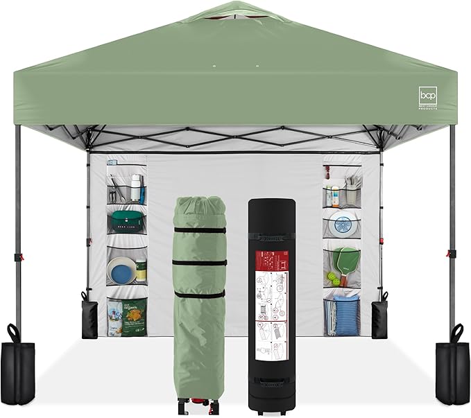 Best Choice Products 10x10ft Pop Up Canopy Tent with Sidewall, 1 Person 1 Minute Set Up, Carry Case, 4 Weight Bags - Sage Green