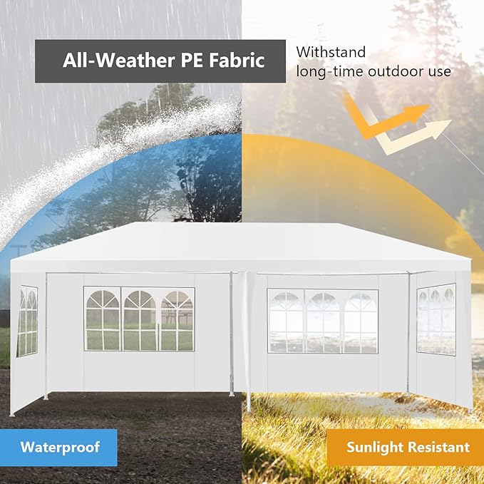 Tangkula 10x20 Ft Canopy Tent, Heavy Duty Party Tent with 4 Removable Sidewalls, Wind Ropes, Ground Stakes, Outdoor White Wedding Tents for Parties, Events, Backyard