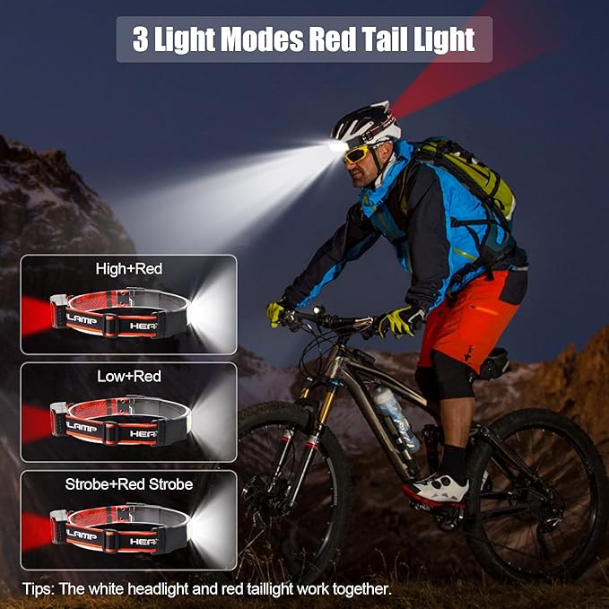 LED Rechargeable Headlamp, 1000lumens 230° Widebeam Headlight, USB Rechargeable Head Lamp with Red Taillight, Lightweight Waterproof Headlamps for Camping Running Hiking, Hard Hat Headlamp