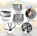 Double Camping Chair with Canopy Shade Oversized Folding Loveseat with Roof, 660lbs Heavy Duty Outdoor Lawn Chair with Holders Pocket for Camping, Fishing (Heating Zones for Cool Evenings)(Gray Plaid)