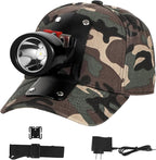 High Lumens LED Mining Headlamp with Hat - Waterproof, Durable, Long-Lasting Rechargeable Headlight, Adjustable Strap, Perfect for Miners Camping Hiking (KL3.0 Black-Red Button with Hat)
