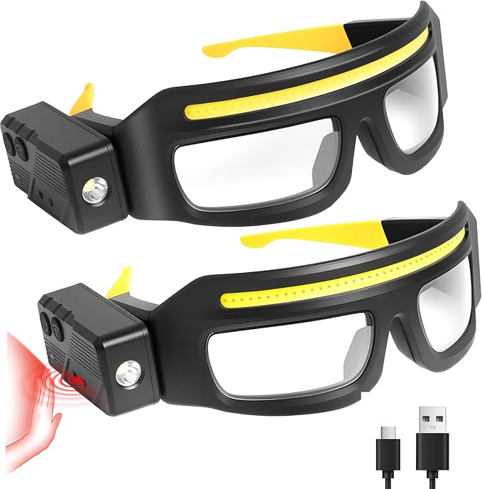 LED Headlight Glasses Rechargeable Headlight Glasses with Motion Sensor & Touch Control, Adjustable Safety Eyewear