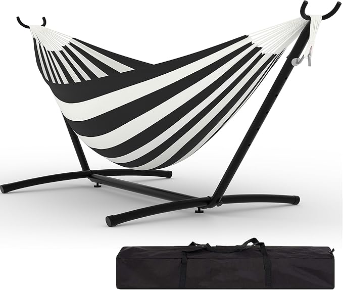 Double Hammocks with Stand for Outside, Portable Space Saving Heavy-Duty Steel Stand for Indoor Outdoor Patio with Carrying Bag, 450 lbs Capacity