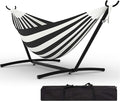 Double Hammocks with Stand for Outside, Portable Space Saving Heavy-Duty Steel Stand for Indoor Outdoor Patio with Carrying Bag, 450 lbs Capacity