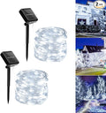 Solar String Lights Outdoor Waterproof, 2x56Ft 300LED 8 Modes Solar Powered Copper Fairy String Deck Twinkle Lights for Outside Christmas Party Yard Camping Holiday Decor 2Pack(Pure White)