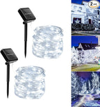 Solar String Lights Outdoor Waterproof, 2x56Ft 300LED 8 Modes Solar Powered Copper Fairy String Deck Twinkle Lights for Outside Christmas Party Yard Camping Holiday Decor 2Pack(Pure White)