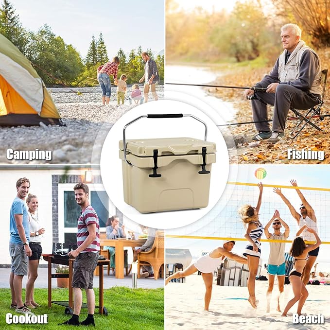 Goplus 16 Quart Cooler, 24-Can Capacity Ice Chest with 2 Cup Holders, 3-5 Days Ice Retention, Portable Insulated Ice Box for Camping, Fishing Outdoor Activities