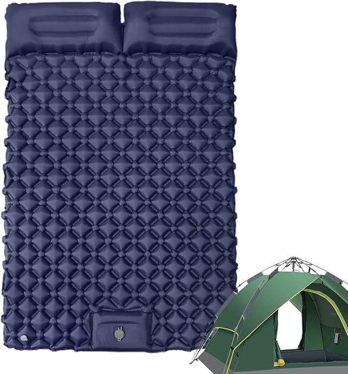 Inflatable Travel Mat with Built-in Pillow - Double Sleeping Pad, Compact Lightweight Gear for Camping Hiking Trekking Tent Backpacking Outdoor Adventures Rest Comfort Air Cushion