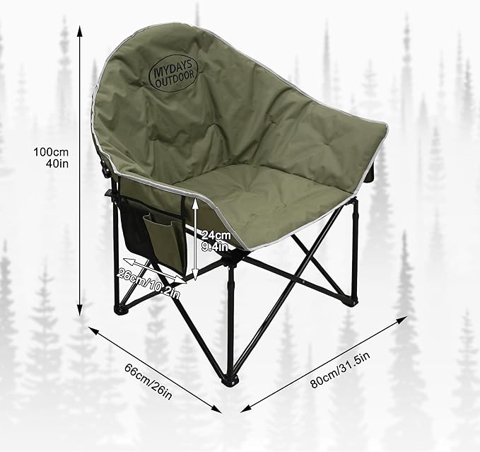 Oversized Camping Chair, Portable Folding Moon Chair with Side Pocket, Heavy Duty Outdoor Chair for Camping, Beach, Backyard, Support 400lbs(Green)