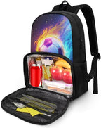 Orange & Blue Fire Soccer Insulated Cooler Lunch Bag Backpack Fashion Laptop Backpack Computer Bag Meal Prep Backpack for Picnic College Travel Kids School Bookbag