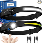 Headlamp Rechargeable LED (2 Pack) 230° Wide Beam, USB-C Lightweight Head Lamp, Long Runtime, Water-Resistant for Camping, Hiking, Running, Fishing, Repair Work