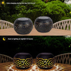Solar Lanterns Outdoor Table Lights,2 Pack Outdoor Waterproof Decor, Hollow Out Retro Black Metal Solar Patio Lamps,Yard Porch Garden Balcony Indoor Desk Bedroom Tabletop Decorations