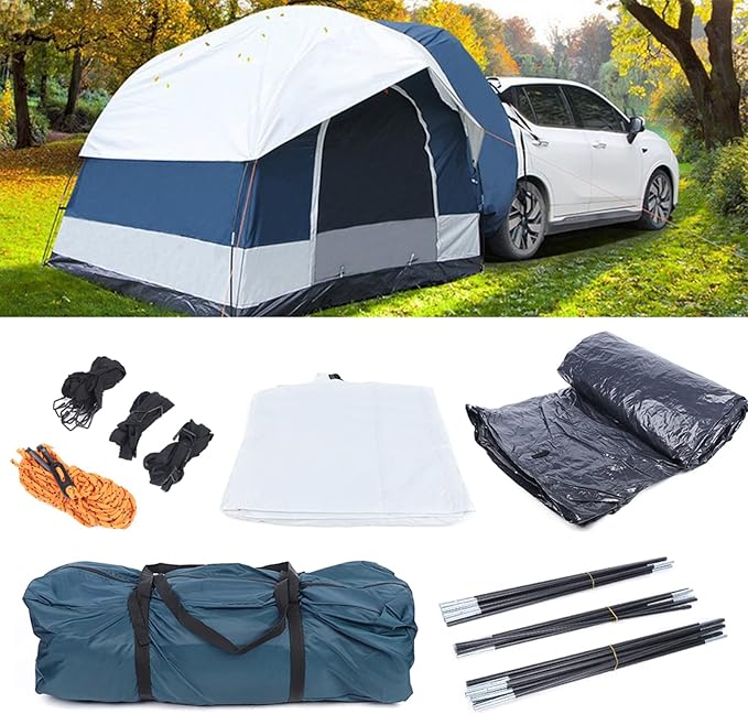 Car/Floor Mounted Tent, Double Door Foldable Car Camping SUV Tents Attachment for Camping Portable SUV Rooftop Tents Vehicle-Mounted Tent for Car with 3 Fixing Straps & Storage Bags (Green)