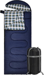 REDCAMP Flannel Sleeping Bag for Adults, Comfortable Cotton Sleeping Bags for Camping with Detachable Hood, Red/Grey/Blue/Black