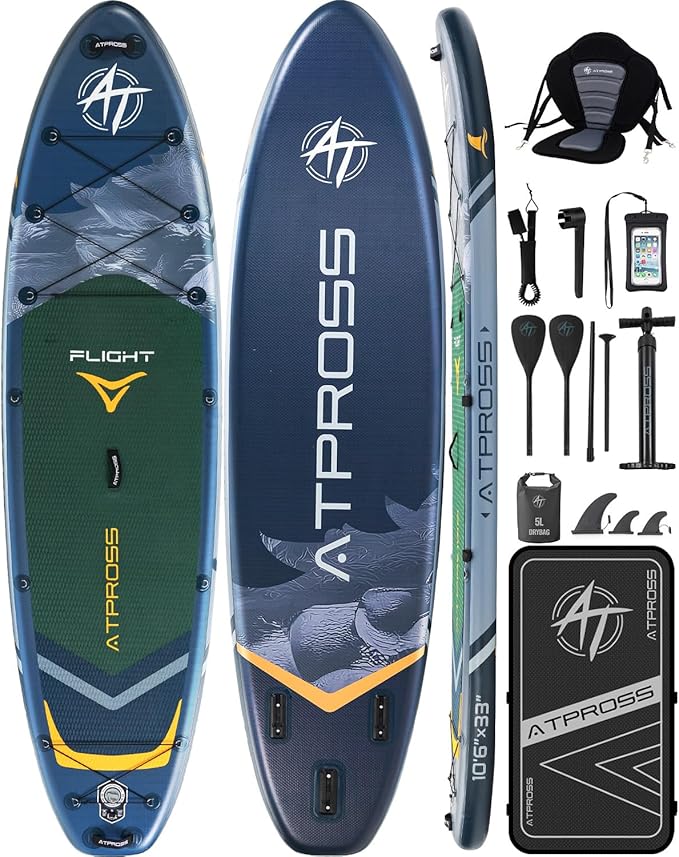 10'6''x33''Inflatable Stand Up Paddle Board, 400lbs Extra Wide Blow Up Paddle Board with Kayak Seat, Premium SUP Accessories Kit & Backpack, Non-Slip Stable Deck Boat for Yoga Fishing Surf