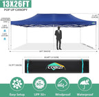 COBIZI 13x26 Pop Up Canopy with 6 Removable Sidewalls Heavy Duty Canopy Party Tents for Parties, Outdoor Wedding Large Event Tent Wind Waterproof UPF 50+ Easy Up with Roller Bag, Dark Blue