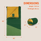 Kelty Solstice 20 Oversized Camping Sleeping Bag, Spacious Rectangular Shape, Zip Together for 2P, Anti-Snag Zips, Internal Pocket