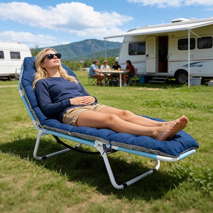 DoCred Heavy Duty Tanning Chair with Face Hole, Adjustable 5-Position Folding Chaise Lounge Chairs for Outside, Portable Lay Flat Beach Lounge Chair for Outdoor Sunbathing Beach Pool Lawn Camping