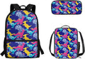 3 Pcs Cartoon Dinosaur Patterns Backpack, Matching Sturdy Lunch Bag and Large Capacity Pencil Case Set for Primary School Students, Lightweight Stylish Bag Set