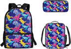 3 Pcs Cartoon Dinosaur Patterns Backpack, Matching Sturdy Lunch Bag and Large Capacity Pencil Case Set for Primary School Students, Lightweight Stylish Bag Set