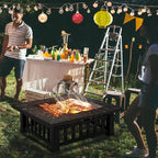 Yaheetech Multifunctional Fire Pit Table 32in Square Metal Firepit Stove Backyard Patio Garden Fireplace for Camping, Outdoor Heating, Bonfire and Picnic