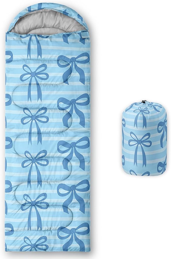 Colorful Bow Sleeping Bag, 3 Season Warm Cool Weather, Hand Drawn Bow Camping Sleeping Bag for Adult, Cute Bowknot Camping Backpacking for Outdoor Traveling Hiking Hunting Gear Equipment