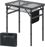 LOFTEY Small Folding Grill Table, Portable Picnic Table for Camping Outdoor Cooking BBQ, 3 Heights Adjustable Grill Stand with Mesh Bag, Easy for Storage, 23.6" L* 15.75" W * 27.7" H, Black