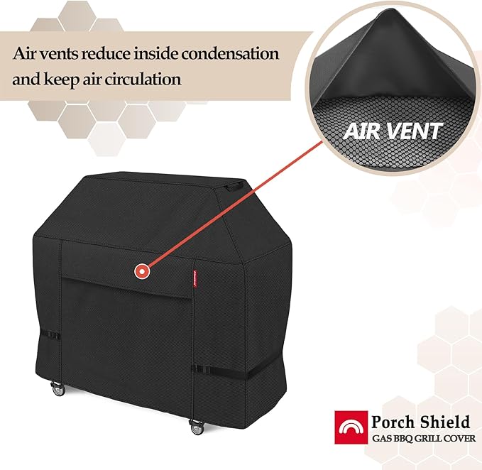 Porch Shield 62W x 24D x 48H inch Premium Gas Grill Cover Up to 60 inch, Waterproof and Fade Resistant 600D BBQ Covers for Weber, Brinkmann, Char-Broil and More, Black