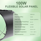 100W Flexible Solar Panel, Bendable 12V Monocrystalline Ultra-Flexible Bendable Mono Off-Grid Charger for Marine RV Cabin Van Car Boat Curve Surfaces