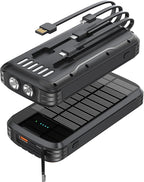 Solar Charger Power Bank, 40000mAh Portable Charger PD 20W Fast Charging Solar Power Bank Built in 4 Cables and USB-C in/Output, Camping Essentials External Battery Pack with Flashlights