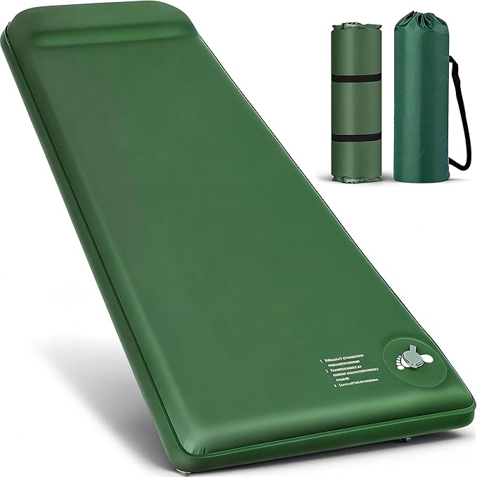 Memory Sleeping Pad, 3.1" Self Inflating Sleeping Pad for Camping, Easy Inflate & Deflate, Portable Foam Mattress with Pillow, 9.5 R-Value Insulated Sleeping Mat for Backpacking, Car, Travel, Tent