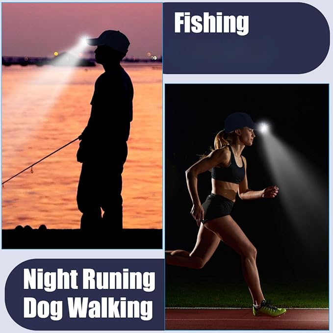 Coume Baseball Cap with Light Rechargeable LED Hat with USB Cable and Battery, Full Cotton Adjustable Headlamp Hat for Fishing Jogging Camping Hand Work(Navy Blue)