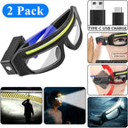 LED Headlight Glasses Rechargeable Headlight Glasses with Motion Sensor & Touch Control, Adjustable Safety Eyewear