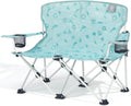 EVER ADVANCED Kids Double Camping Chair, Foldable Loveseat for Siblings & Twins with Cup Holders, Padded Kid Chair with Mesh Pocket, Portable Outdoor Sofa for Beach, Playroom, Supports 300lbs, Green