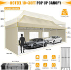 HOTEEL 10x30 Heavy Duty Pop Up Canopy Tent with 5 Sidewalls&Wheeled Bag, Commercial Event Party Tent Wedding Instant Canopy Waterproof, Upgraded Thicked Hexagonal Legs, UV 50+, Khaki