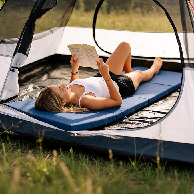 ABORON XXL Camping Cot with 2in Memory Foam Trifold Mattress, 900LBS Heavy Duty Sleeping Cot for Adults, Extra Wide Sleeping Cot, 1200D Double Layer Oxford Cot for Camping, Guest, Office Nap