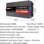 3000W 4000W 5000W 6000W (Peak)Pure Sine Wave Power Inverter, Intelligent Solar Power Inverter 12V/24V/48V/60V DC to 220V~240V AC Converter with LCD Display, AC Outlets ,for RV Truck Camping,5000W-24V