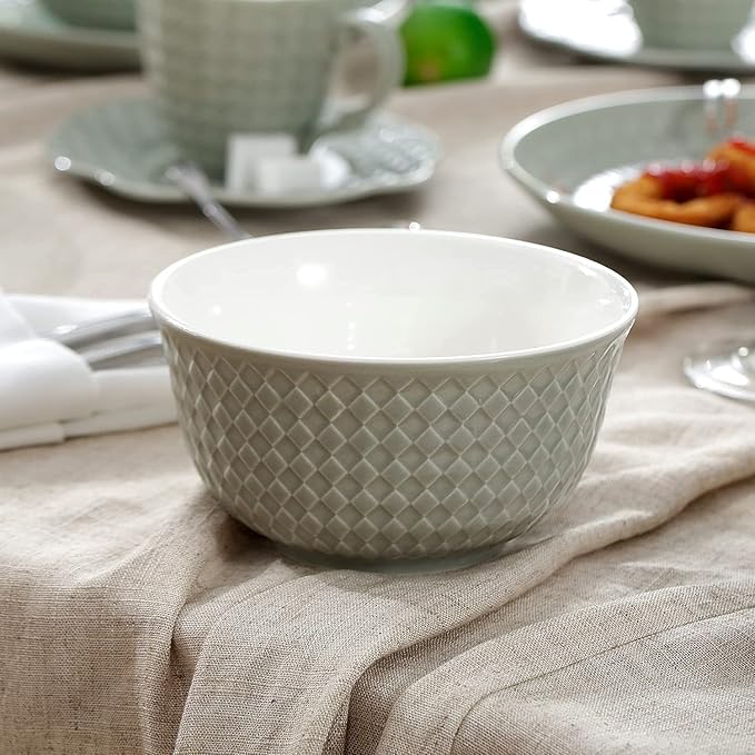 Creative Ceramic Tableware, 36 Pieces Ceramic Full Set of Tableware, Gray-Green Soup Plates, Dinner Plates, Dessert Plates, Cereal Bowls, Coffee Cups, Saucers for 6 People (36 Pcs