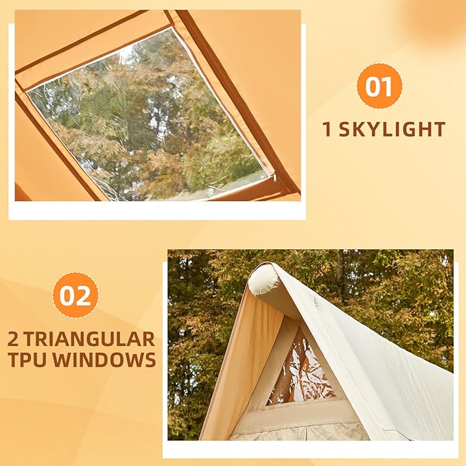 YOLENY Inflatable Tents for Camping, 6-12 Person Blow Up Tent with TPU Skylight, Canopy, Mesh Windows, Stove Jack & Pump, 4 Season Large Inflatable Tent, Waterproof & Windproof