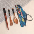 Portable Flatware Sets Wooden Cutlery Sets Outdoor Camping Travel Picnic Tableware Dinnerware Spoon Fork Chopsticks Mixed Cutlery Sets with Cloth Bag