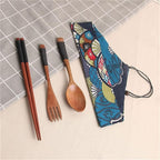 Portable Flatware Sets Wooden Cutlery Sets Outdoor Camping Travel Picnic Tableware Dinnerware Spoon Fork Chopsticks Mixed Cutlery Sets with Cloth Bag