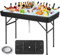 KOTEK Folding Ice Cooler Table with Matching Skirt, Drain Hose & Bucket, Foldable Buffet Beverage Cooler Server, Portable Chill Table for Party, Picnic, BBQ, Camping (Black)