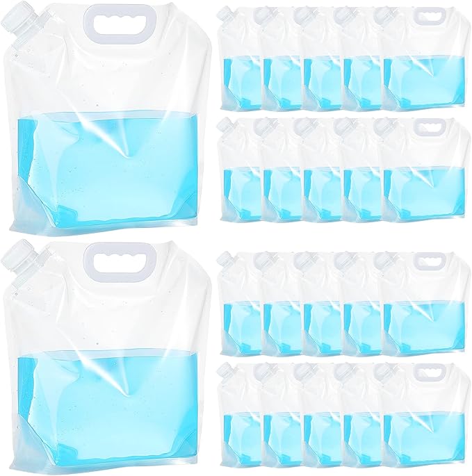 Zubebe 20 Pcs x 1.3 Gallon Water Container Bags Collapsible Emergency Container Bag 26 Gallon Freezable Bpa Free Food Grade Clear Plastic Storage Foldable Bottle for Camping Riding
