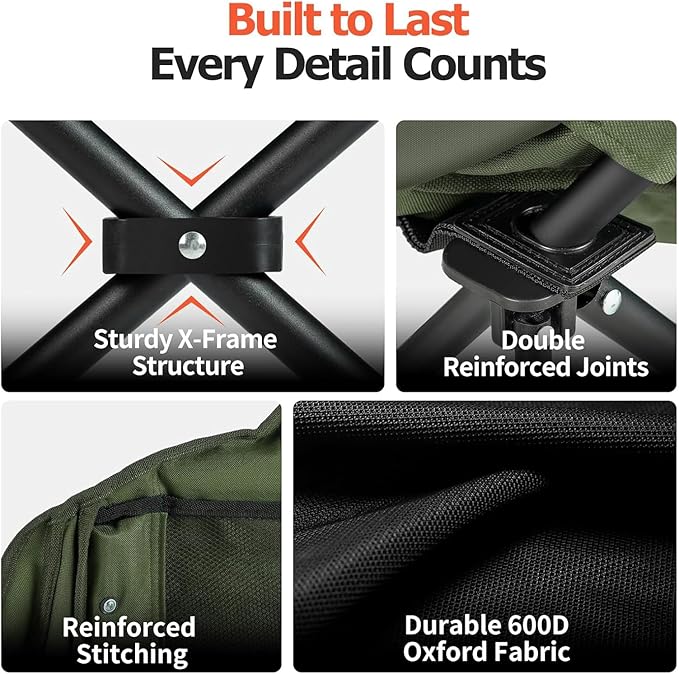 Overmont 2PCS Oversized Camping Chair for Adults - 400lbs Support Heavy Duty Padded Folding Chair with Cooling Bag Cup Holder Side Pocket Carry Bag - Comfortable Portable for Outdoor Garden Sports