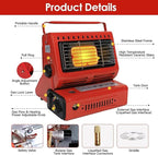 Upgraded 2 In 1 Portable Indoor Butane Heater & Stove with Self Ignition, Safe & Cordless Non Electric Heaters, Butane Emergency Heater for Power Outage, For Camping, Tents, Outdoor (Red)