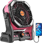 20000mAh Battery powered fan Camping essentials,Portable fan Battery Operated Rechargeable Tent Fan with Light & Hook X26A Pink