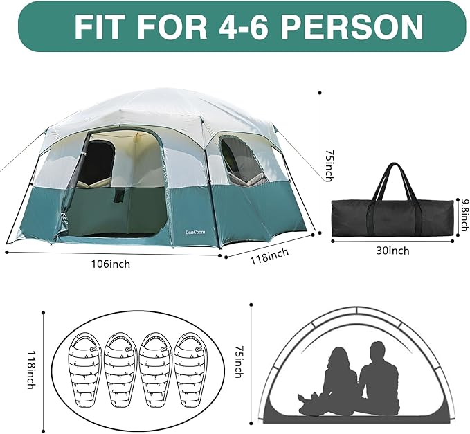 Tents 4/6/8/12 Person, Easy Setup Waterproof Camping Tent with Rainfly, Portable Double Layer Large Family Tent for Camping Backyard Outdoor &Hiking