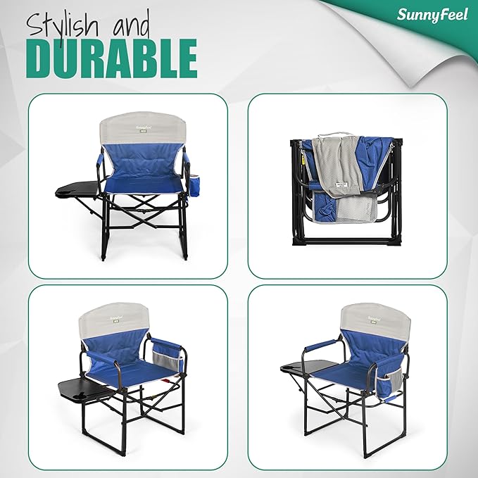 SUNNYFEEL Oversized Camping Directors Chair 2 Pack, Portable Folding Lawn Chairs for Adults Heavy Duty with Side Table,Pocket for Beach, Fishing,Picnic,Concert Outdoor, Foldable Camp Chairs