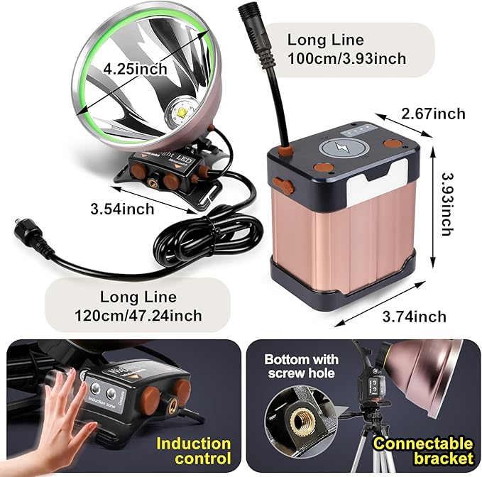 Coon Hunting Lights High Power LED Headlamp Super Bright High Lumens 22000mAh Rechargeable Headlight Waterproof Head Spotlight Torch for Fishing Camping