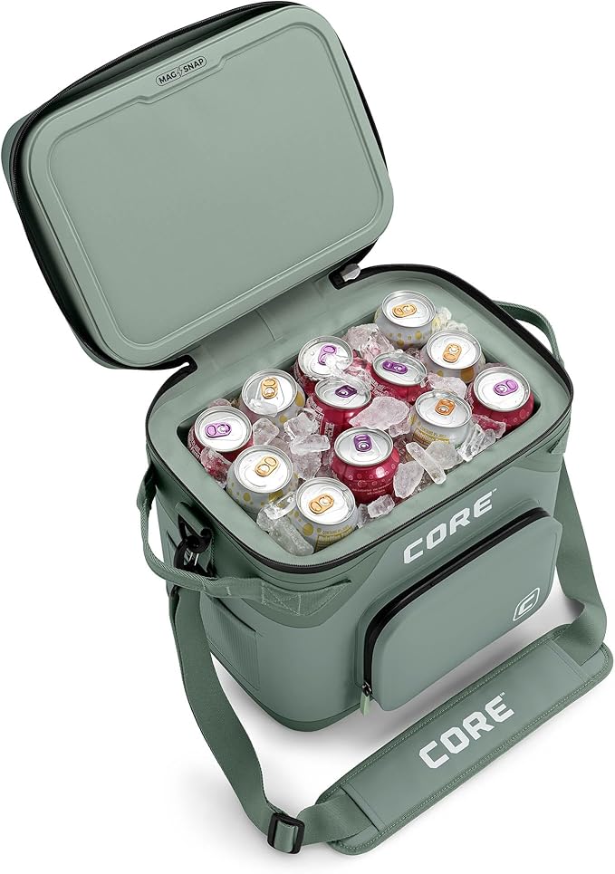 CORE Magnetic Leak Proof Soft Cooler with Waterproof Zipper | Insulated Bag Portable Ice Chest Box | Best Soft Cooler for Food & Beverages for Tailgating, Car Camping, Travel, and Family Beach Picnics